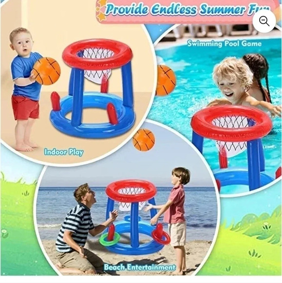 ☀H2OGO! Pool Play Game Center Inflatable Water Floating Basketball Ring Toss Set - Picture 6 of 7